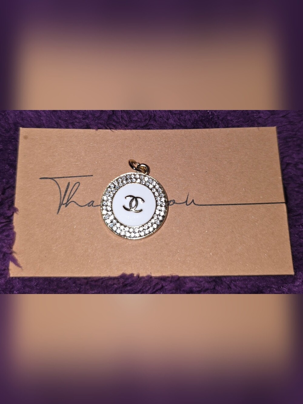 NWOT CHANEL Gold-Tone White Enamel CC Crystal Halo Pendant - Picture 5 of 5